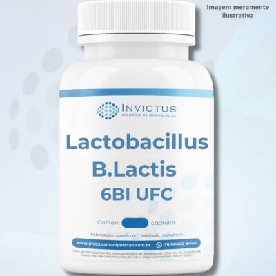 Lactobacillus B.Lactis 6BI UFC e Inulina 100mg em cápsulas gastro resistente, auxiliando na digestão, reforço imunológico e benefícios dermatológicos.