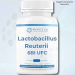 Lactobacillus Reuteri 6BI UFC e Inulina em cápsulas gastro resistente, promovendo saúde intestinal, imunidade reforçada e melhora da pele.