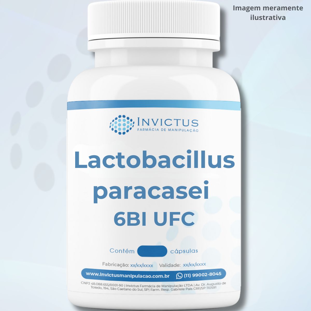 Lactobacillus paracasei 6BI UFC com Inulina 100mg em cápsulas gastro resistente para garantir que os próbióticos cheguem ao intestino e não sejam perdidos no ácido estomacal,  para saúde intestinal e dermatológica, promovendo uma flora saudável e auxiliando na hidratação e equilíbrio da pele