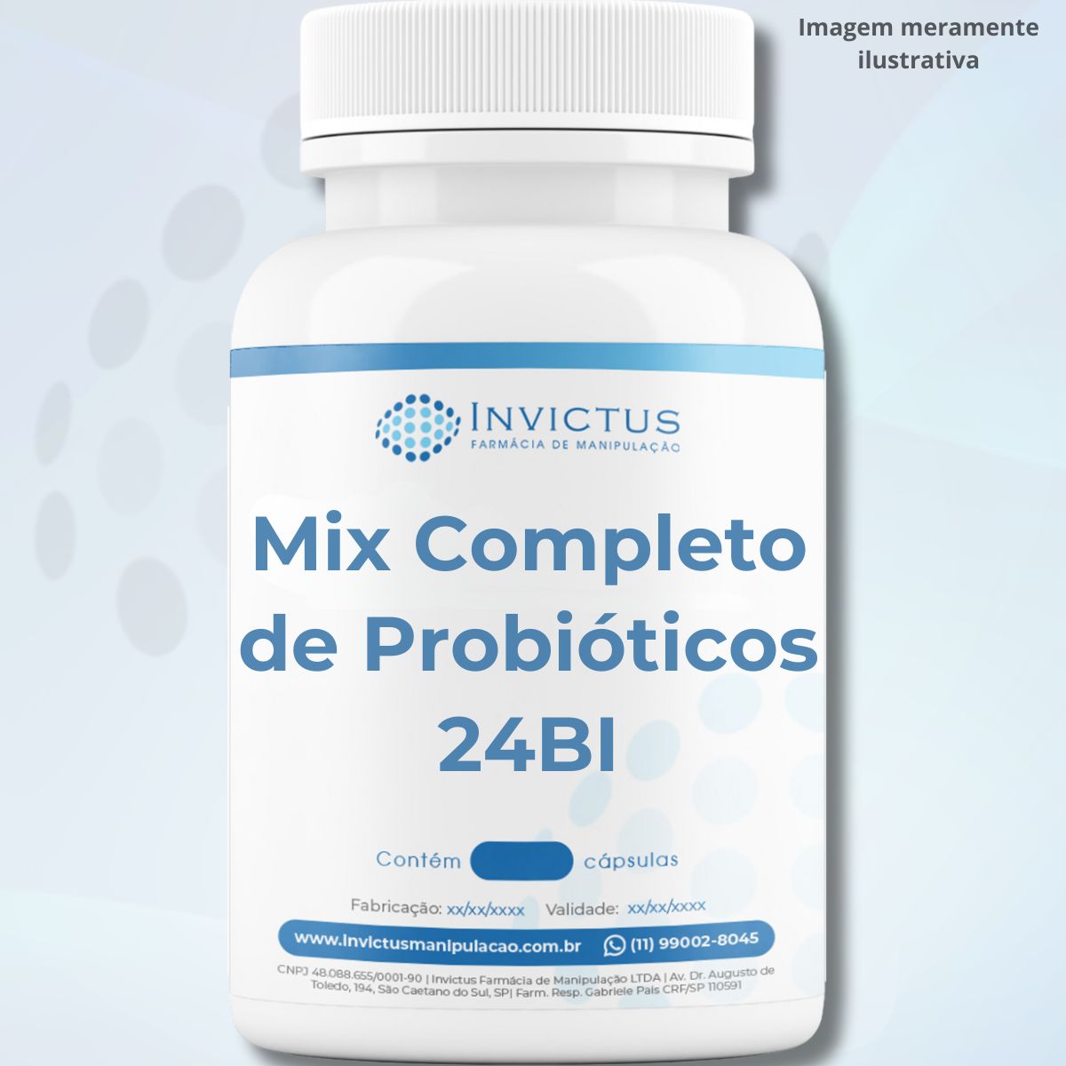 Mix completo de Próbióticos com 24BI UFC e Inulina, em cápsulas gastro resistente de alta qualidade, para uma saúde intestinal otimizada, saúde da pele e reforço do sistema imunológico.  Lactobacillus acidophilus, Lactobacillus paracasei, Lactobacillus B.Lactis, Lactobacillus rhamnosus, Lactobacillus reuteri e Bifidobacterium bifidum